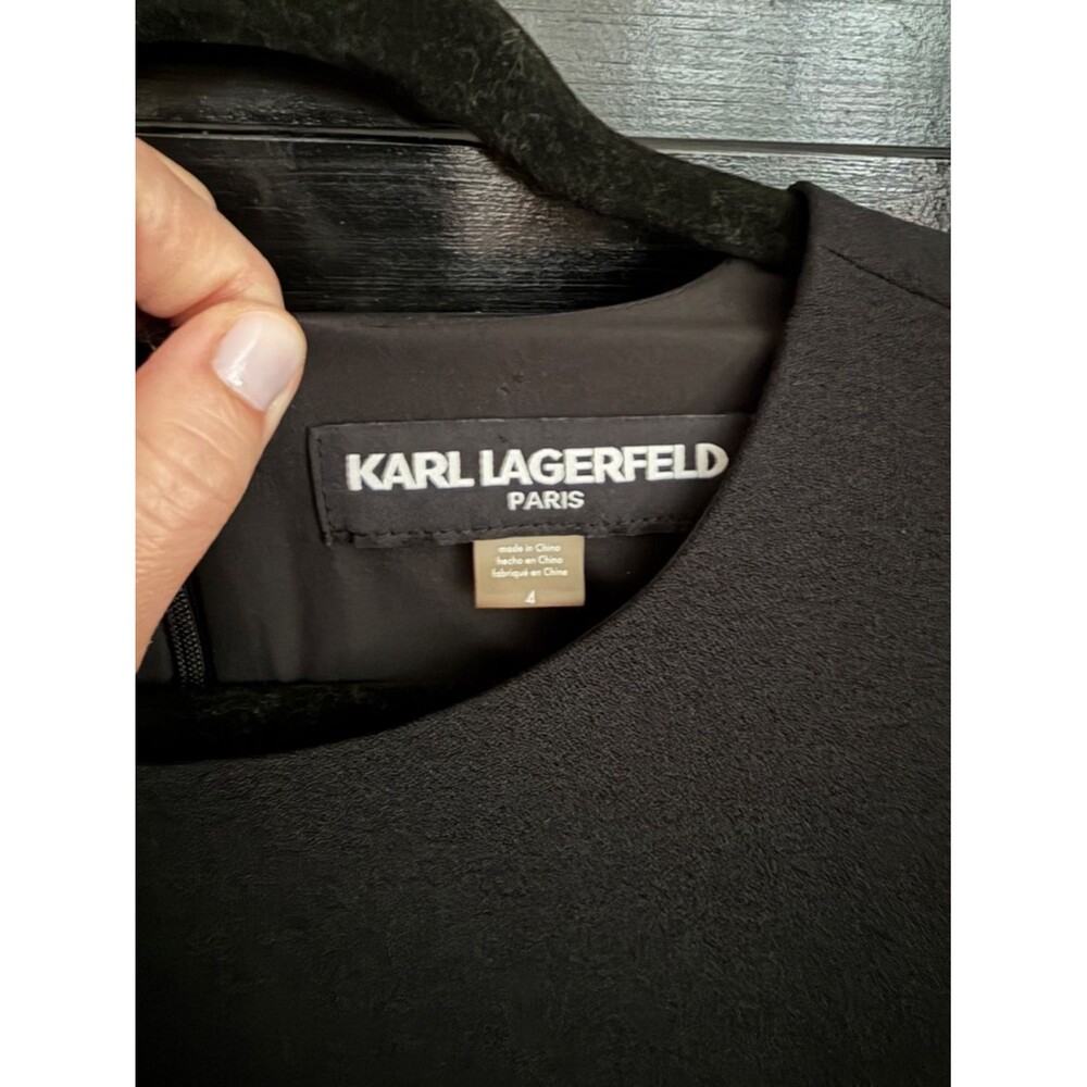 Karl Lagerfeld Paris Black Sheath Dress Pearl Sleeve Size 4 - Picture 6 of 9